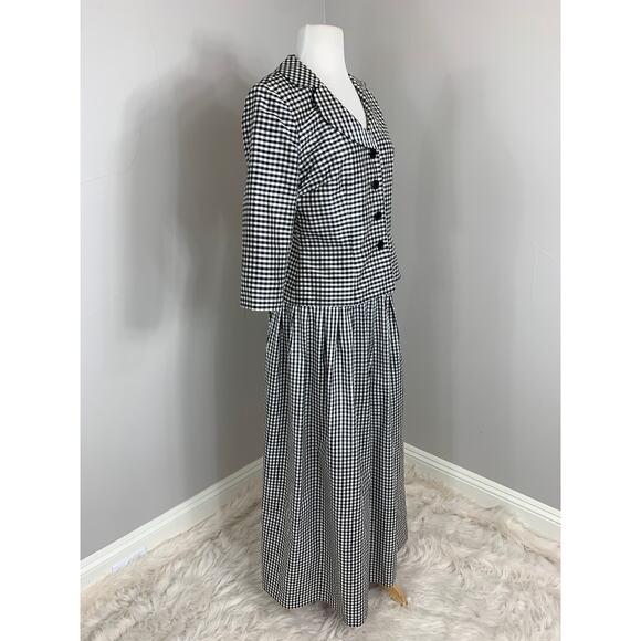 Vintage SILK Taffeta Gingham 2-Piece Jacket Skirt Special Occasion Preppy Modest - Picture 8 of 13